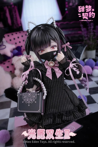 Angel and Demon Light Demon Twins 2 MJD Blind Doll six figure set featuring fantasy gothic and angel-inspired outfits