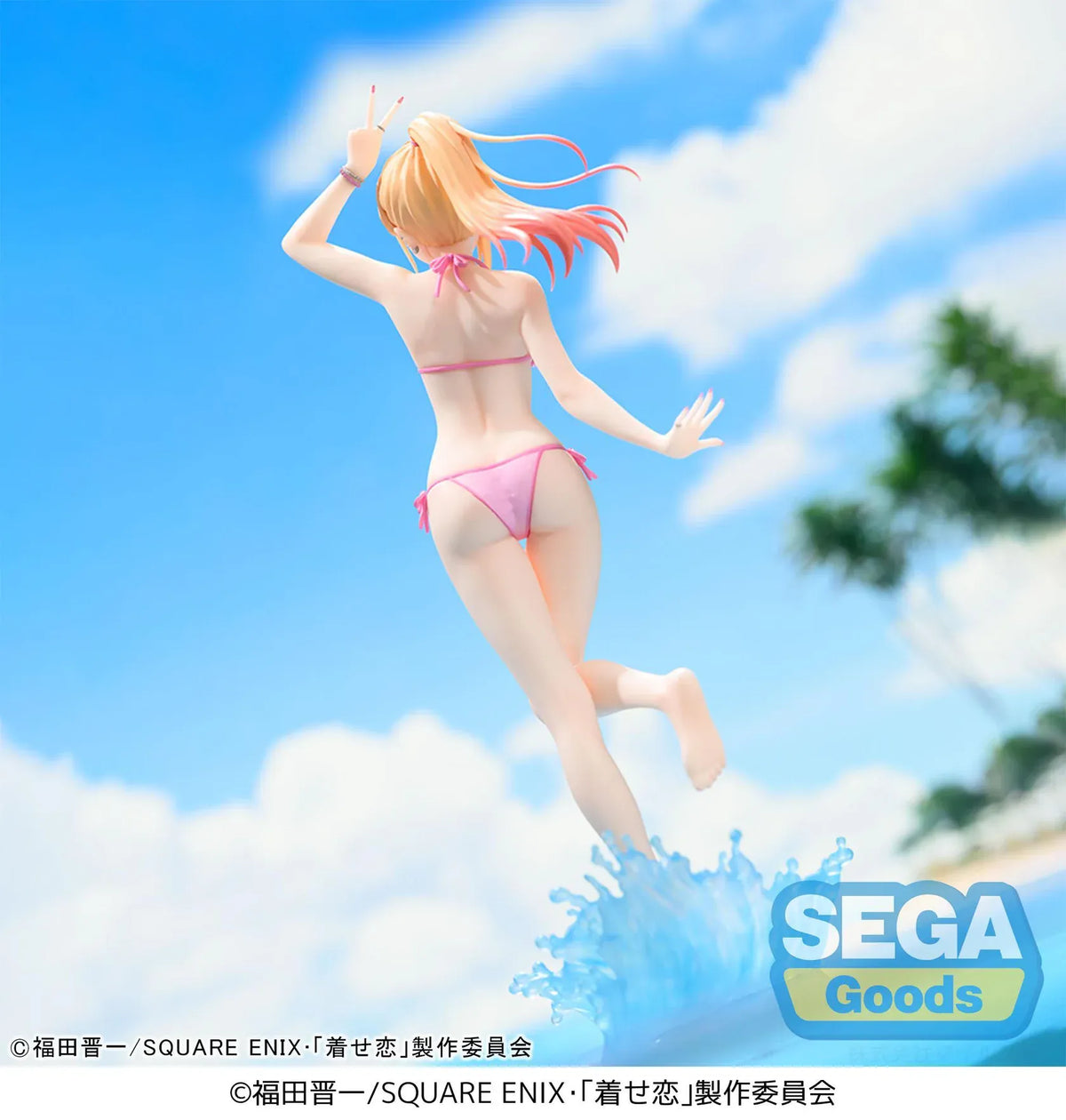 Marin Kitagawa XStellar figure wearing a pink swimsuit and posing on a translucent water-splash base.