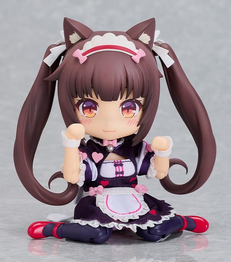 Nekopara Sekai Connect Nendoroid Doll Chocola with cat ears, twin-tails, maid outfit, frilly apron, and paw pose
