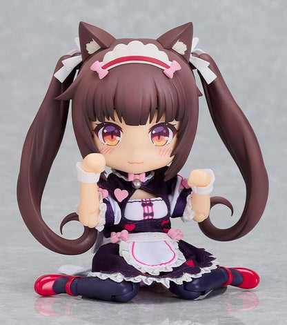 Nekopara Sekai Connect Nendoroid Doll Chocola with cat ears, twin-tails, maid outfit, frilly apron, and paw pose