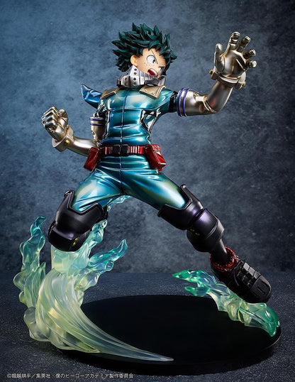 My Hero Academia Izuku Midoriya (Metallic Ver.) 1/4 Scale Figure in dynamic pose with glowing green Full Cowling energy effects