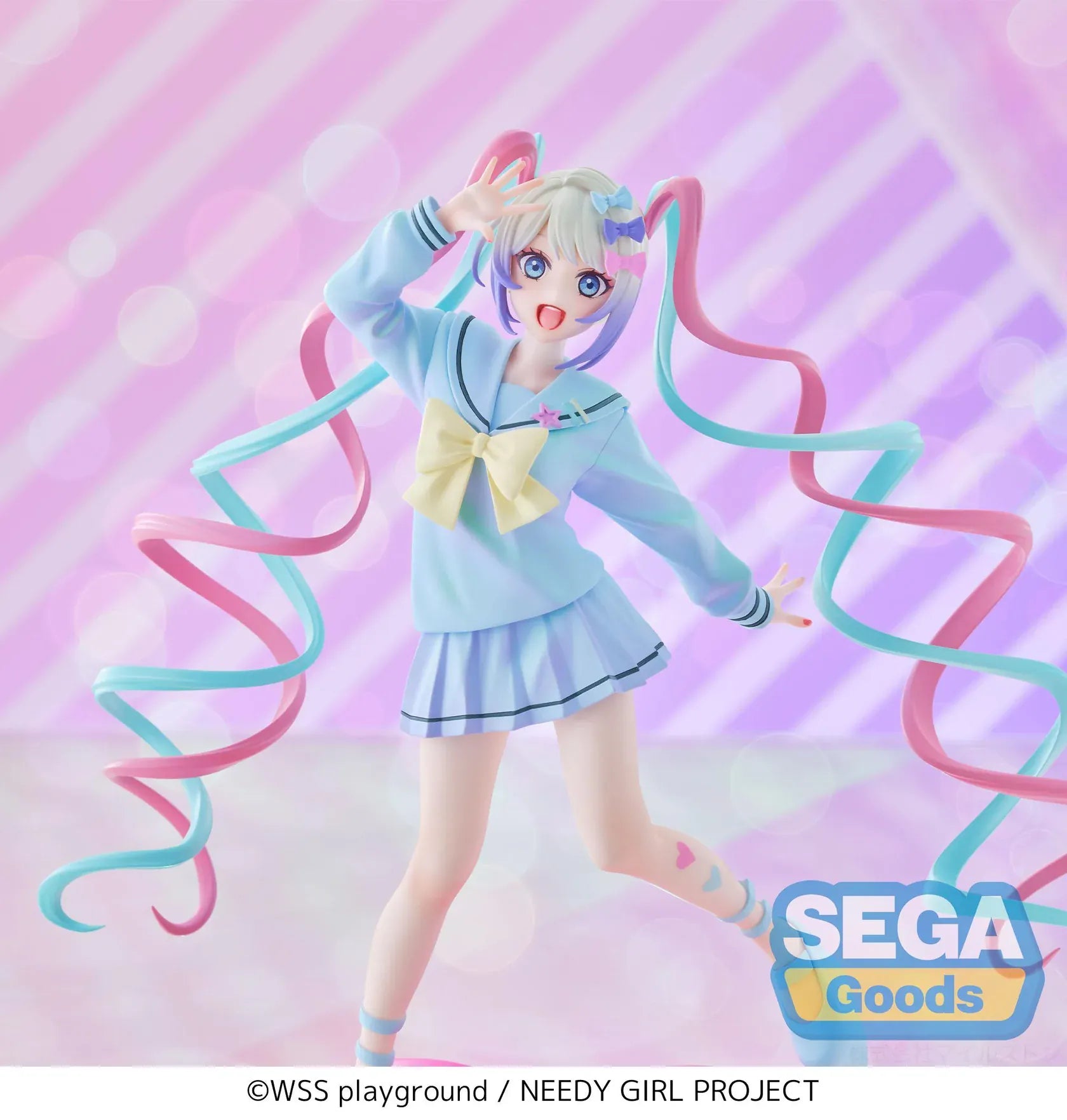 NEEDY GIRL OVERDOSE XStellar OMGkawaiiAngel Figure with pastel sailor outfit, pink and blue twin tails, and heart-shaped base