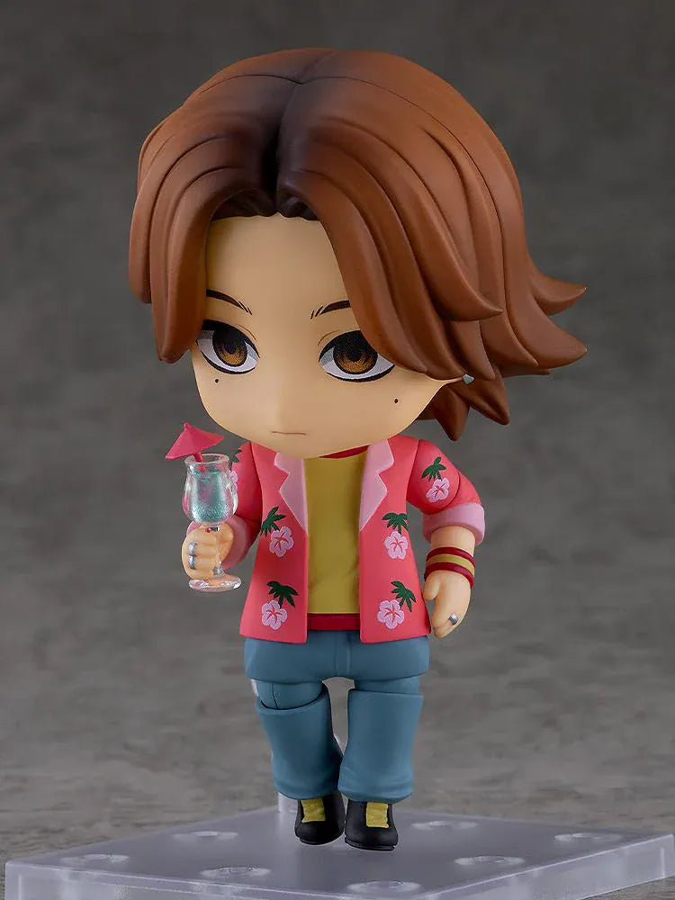 Mouthwashing Nendoroid Daisuke Figure with brown hair, pink floral shirt, yellow top, blue pants, and chibi-style pose