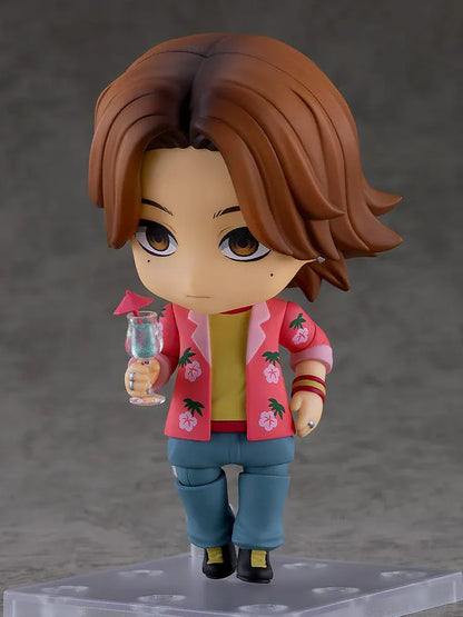 Mouthwashing Nendoroid Daisuke Figure with brown hair, pink floral shirt, yellow top, blue pants, and chibi-style pose