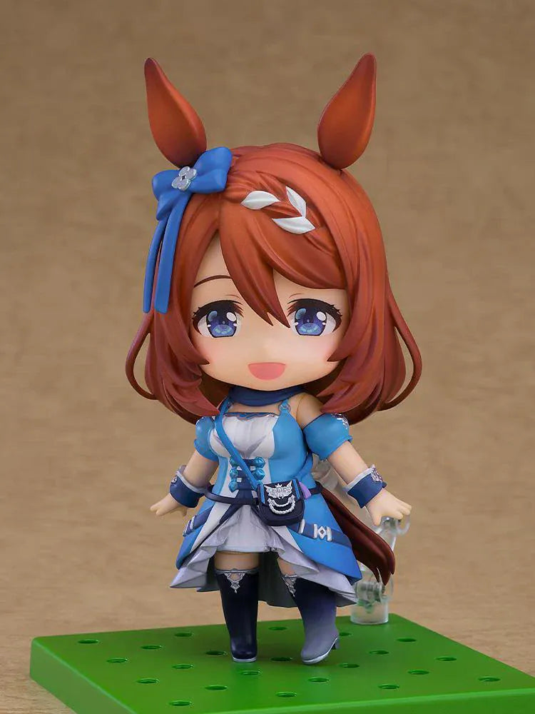 Uma Musume Pretty Derby Nendoroid Super Creek figure with blue outfit, horse ears, and cheerful expression