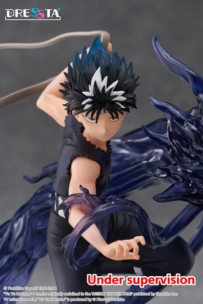 Yu Yu Hakusho Dressta Hiei Figure with black outfit, spiked hair, battle pose, and dark dragon energy effect