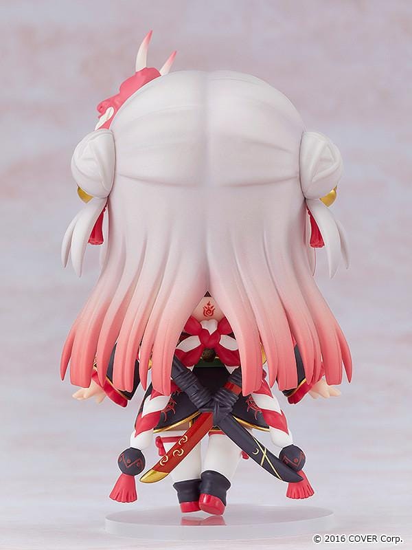 Hololive Nendoroid No.1951 Nakiri Ayame re-run chibi figure with oni horns, mask, and red shrine maiden outfit