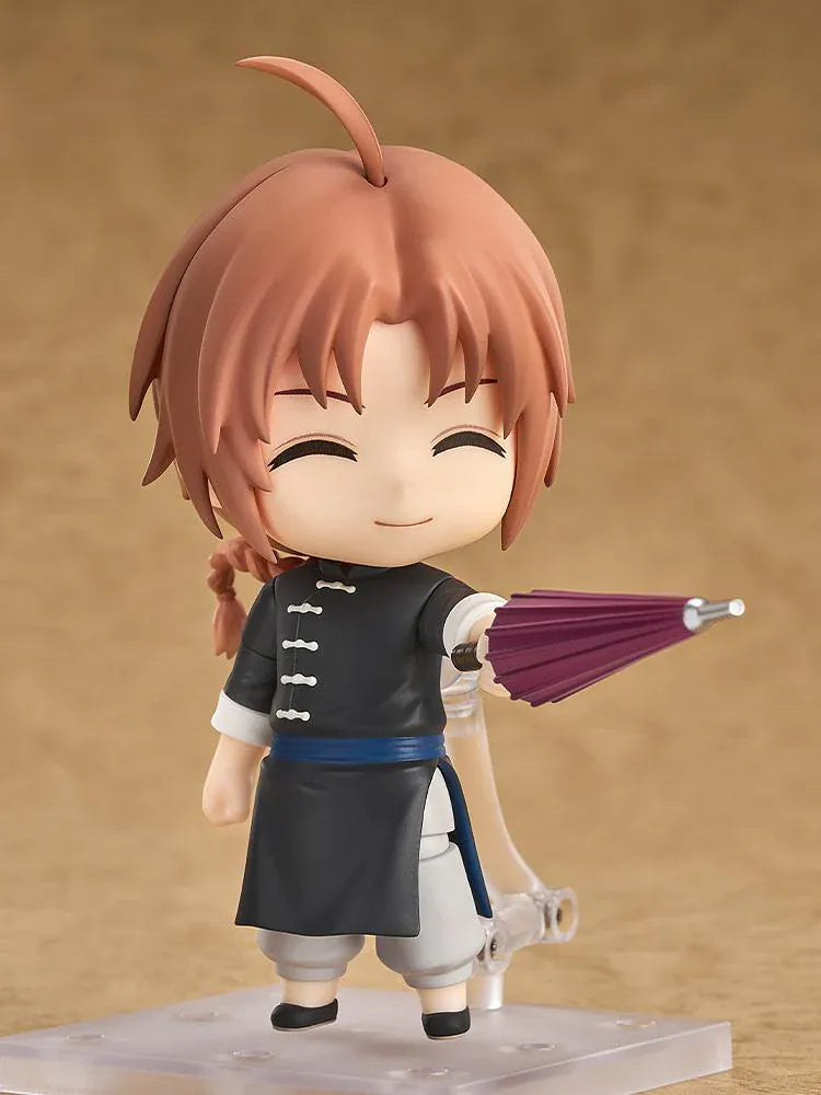 Gintama Nendoroid Kamui Figure with orange hair, black outfit, smiling expression, and umbrella accessory