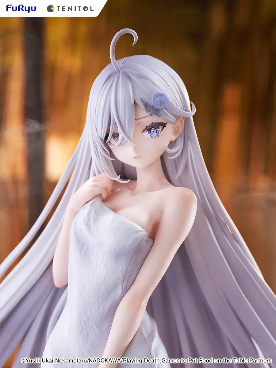Playing Death Games to Put Food on the Table Tenitol Tall Yuki Golden Bath Ver figure with long silver hair and white towel design.
