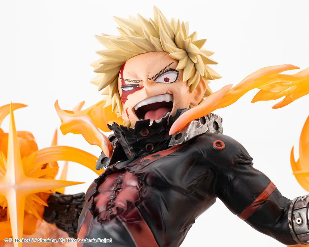 My Hero Academia ArtFX J Katsuki Bakugo Final Season Ver. 1/8 Scale Figure with explosive orange battle effects and hero costume
