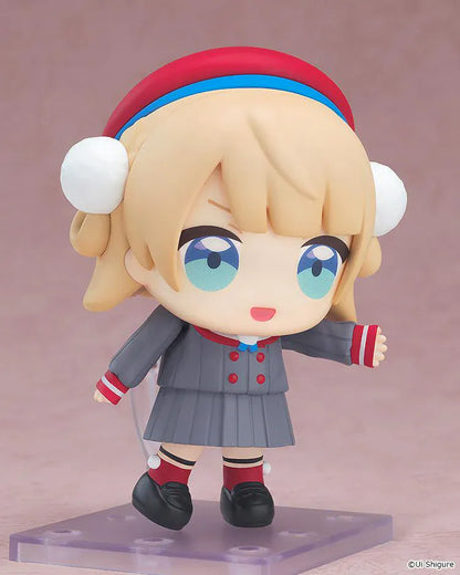 Shigure Ui Nendoroid Uidaga Figure with blonde hair, blue eyes, red headband, fluffy earmuffs, and gray school outfit