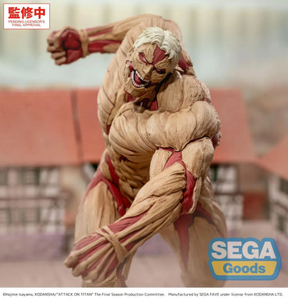 Attack on Titan GigantiX Reiner Braun Armored Titan Ver Figure in a dynamic charging pose with detailed armored muscle sculpt