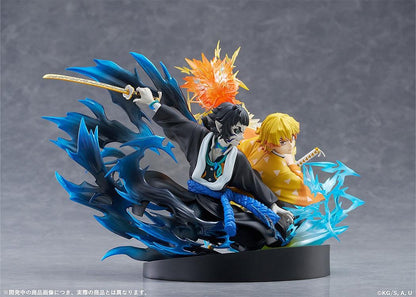 Zenitsu Agatsuma and Kaigaku Demon Slayer figure with lightning effects in dynamic battle pose
