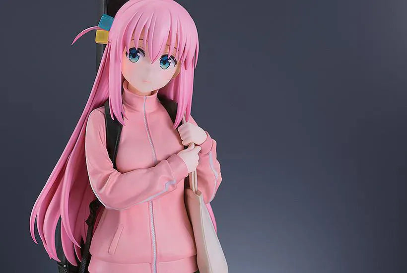 Bocchi the Rock Hitori Gotoh 1/7 scale figure rerelease featuring pink jacket, pleated skirt, and guitar case backpack