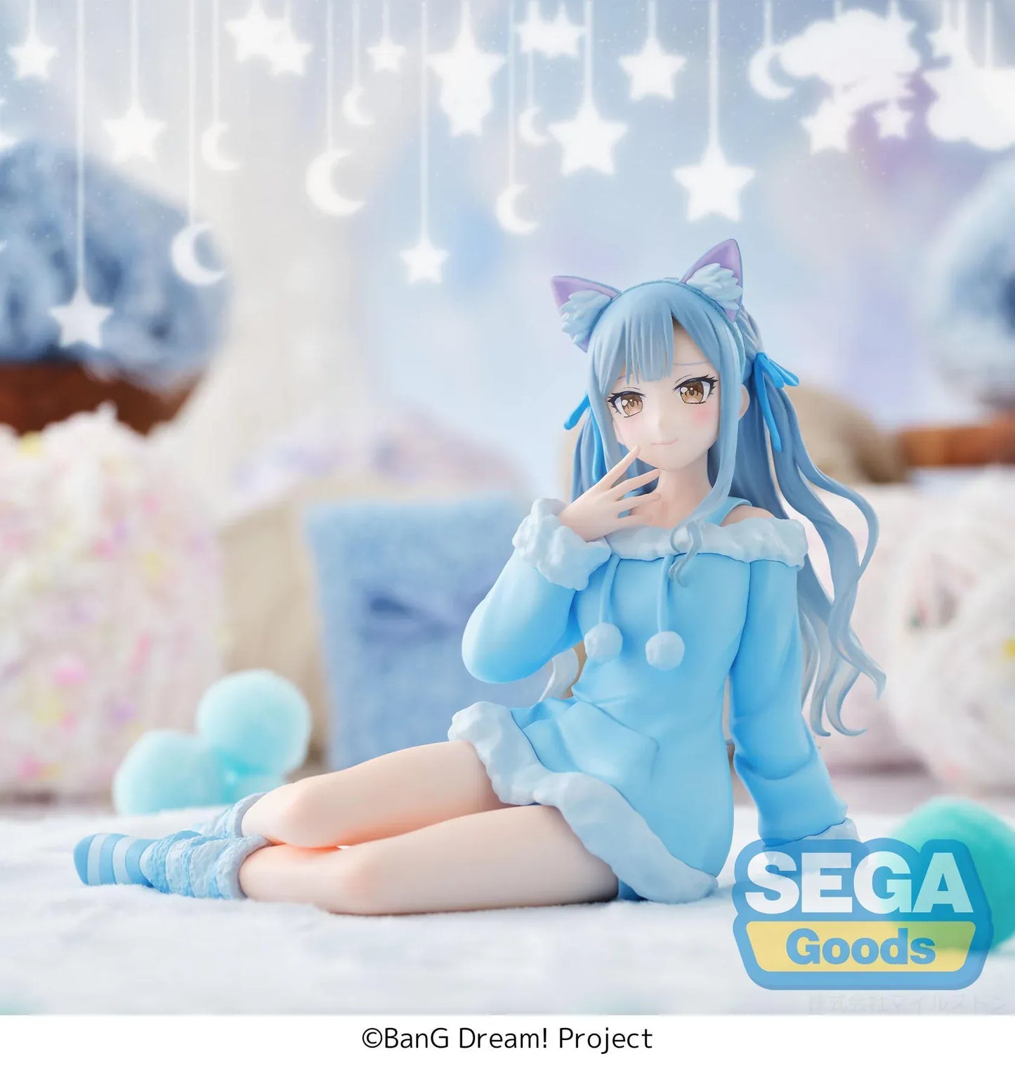 BanG Dream Yumemirize Sakiko Togawa Pajama Party Figure in blue pajamas with cat ears and striped socks