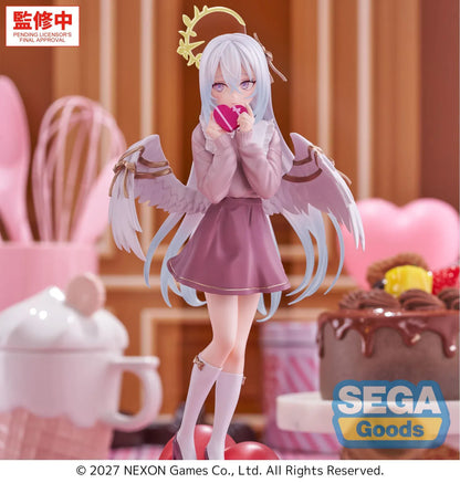 Blue Archive XStellar Azusa Happy Valentine Figure with white hair, angel wings, heart-shaped gift, and red heart display base