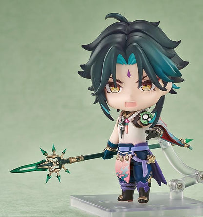 Genshin Impact Nendoroid Xiao chibi figure with teal hair holding polearm weapon