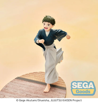 Luminasta Naoya Zen’in Childhood figure running barefoot in a blue top and gray hakama, smiling on an oval base with wood-style flooring.