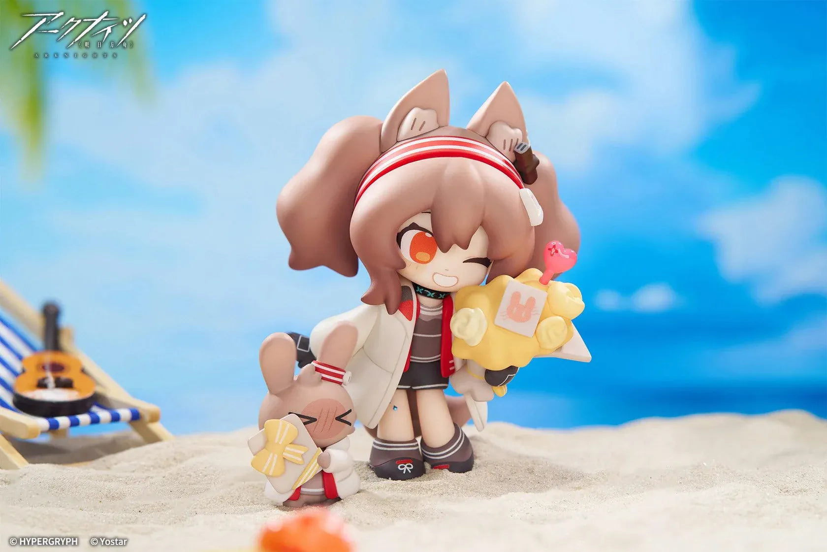 Arknights Cuties Series Angelina Chibi Figure with bunny companion, flower bouquet, baskets, and flower shop display accessories