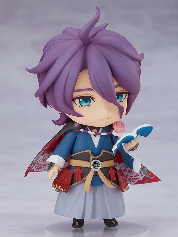 Touken Ranbu ONLINE Nendoroid Kasen Kanesada Figure Rerelease with purple hair, layered robes, patterned cape, and sword accessories