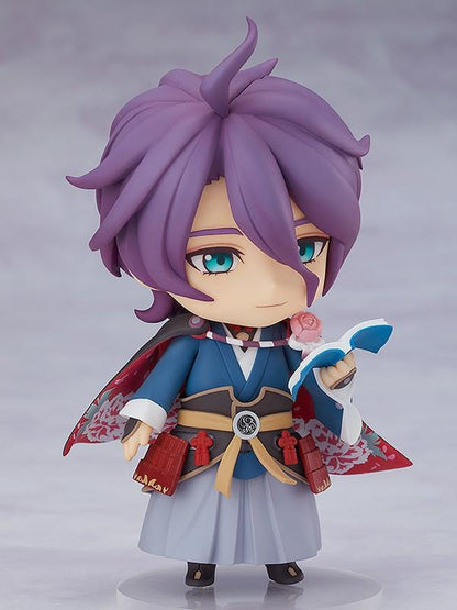 Touken Ranbu ONLINE Nendoroid Kasen Kanesada Figure Rerelease with purple hair, layered robes, patterned cape, and sword accessories