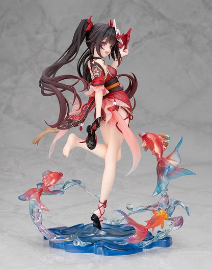 Honkai Star Rail Sparkle 1/7 scale figure in red and black outfit surrounded by translucent water effects and colorful goldfish