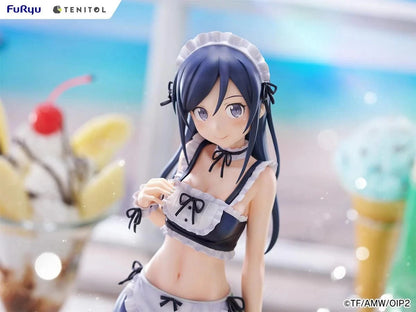 Oreimo Tenitol Tall Ayase Aragaki Swimsuit Maid Ver. Figure featuring Ayase in a navy and white maid swimsuit holding a relaxed pose surrounded by desserts