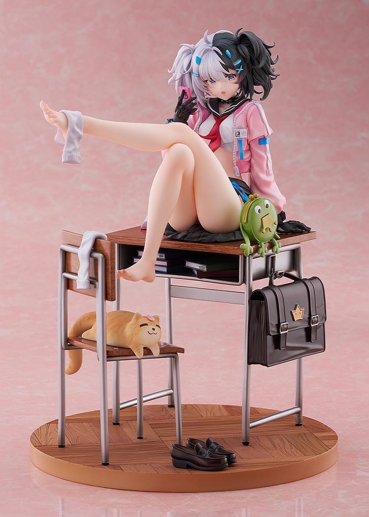 Snowbreak Containment Zone Eatchel The Cub Overdue Radiance 1/7 scale figure sitting on classroom desk with school accessories