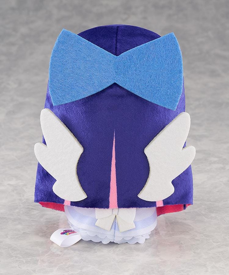 New PANTY & STOCKING with GARTERBELT Stocking Punipuni Plushie with purple hair, blue eyes, heart details, and seated chibi plush design