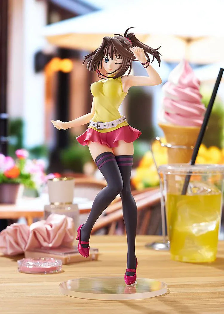 Yu-Gi-Oh The Dark Side of Dimensions POP UP PARADE Anzu Mazaki L Size Figure featuring Anzu in a yellow top, pink skirt, thigh-high socks, and a winking pose.