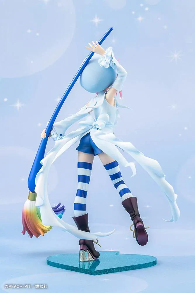 Amulet Spade 1/7 scale figure with pink hair, a white-and-blue costume, striped stockings, and an oversized rainbow-tipped paintbrush.