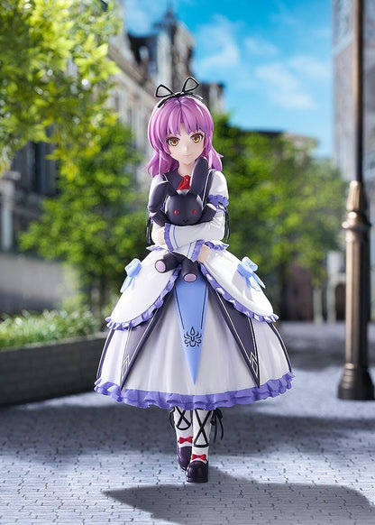 Trails in the Sky 2nd Chapter POP UP PARADE Renne L Size Figure featuring Renne with purple hair, a white and lavender dress, lace-up shoes, and a black rabbit plush.