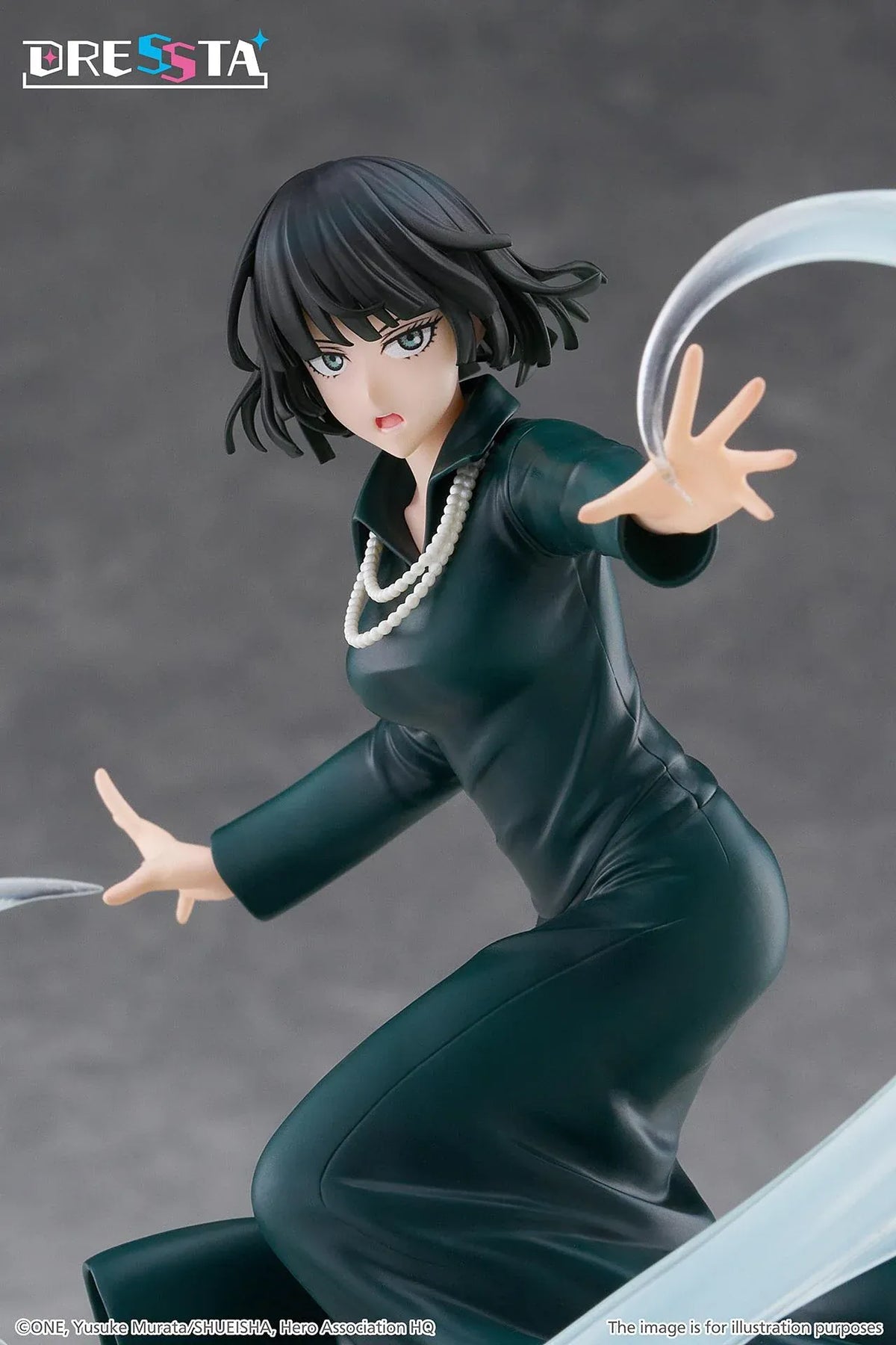 Hellish Blizzard Dressta figure in a flowing dark green dress surrounded by translucent psychic energy effects on a rocky base.