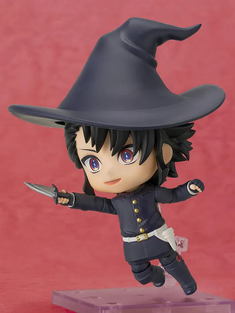 Ichi the Witch Nendoroid Ichi figure with black hair, red-and-blue eyes, an oversized dark witch hat, gold-colored buttons, and a white belt.