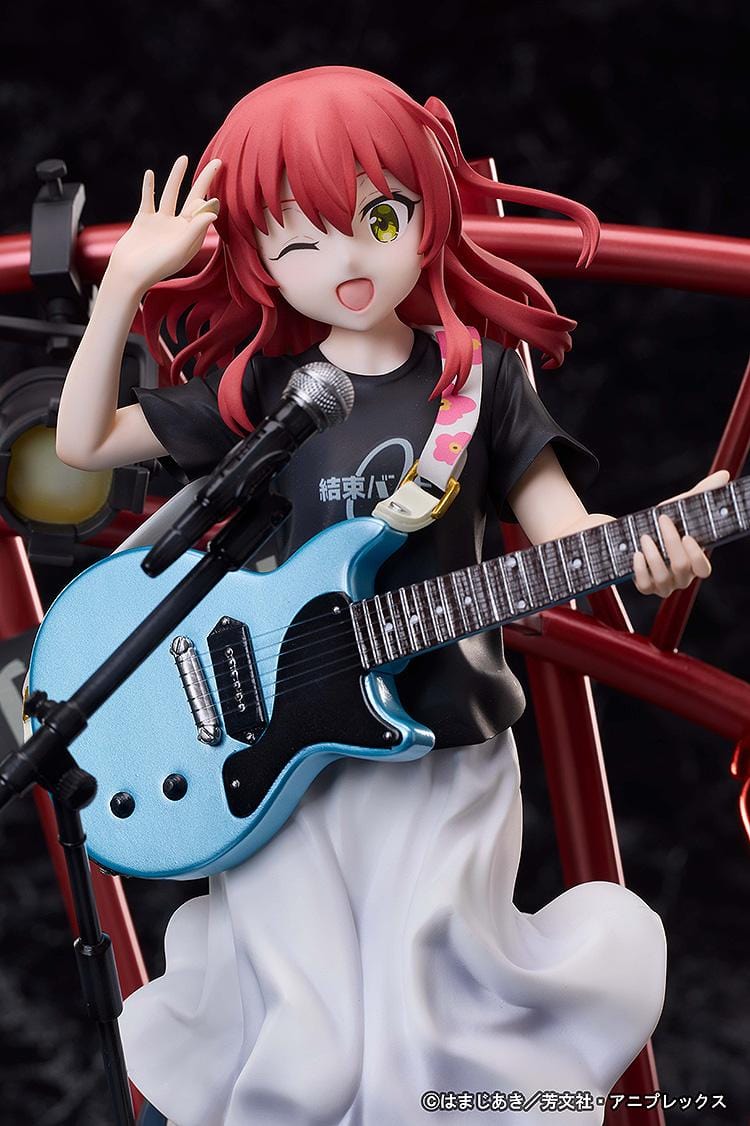 Bocchi the Rock Ikuyo Kita 1/7 Scale Figure performing with blue guitar on stage base with red lights and microphone