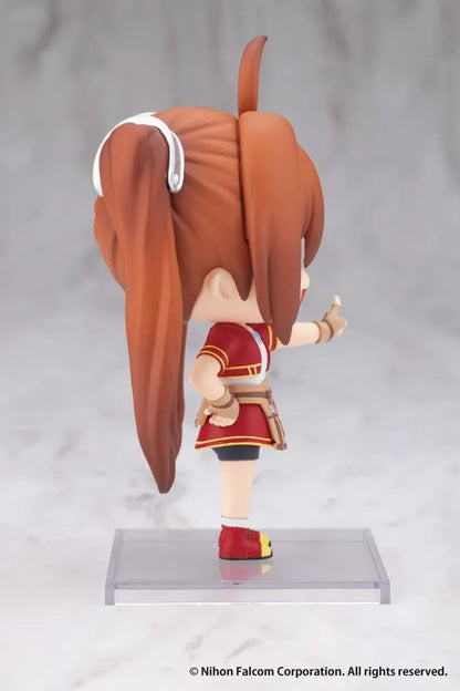 Trails in the Sky Oshi Works Mini Estelle Bright figure with brown twin ponytails, a red outfit, winking smile, and an outstretched peace sign.
