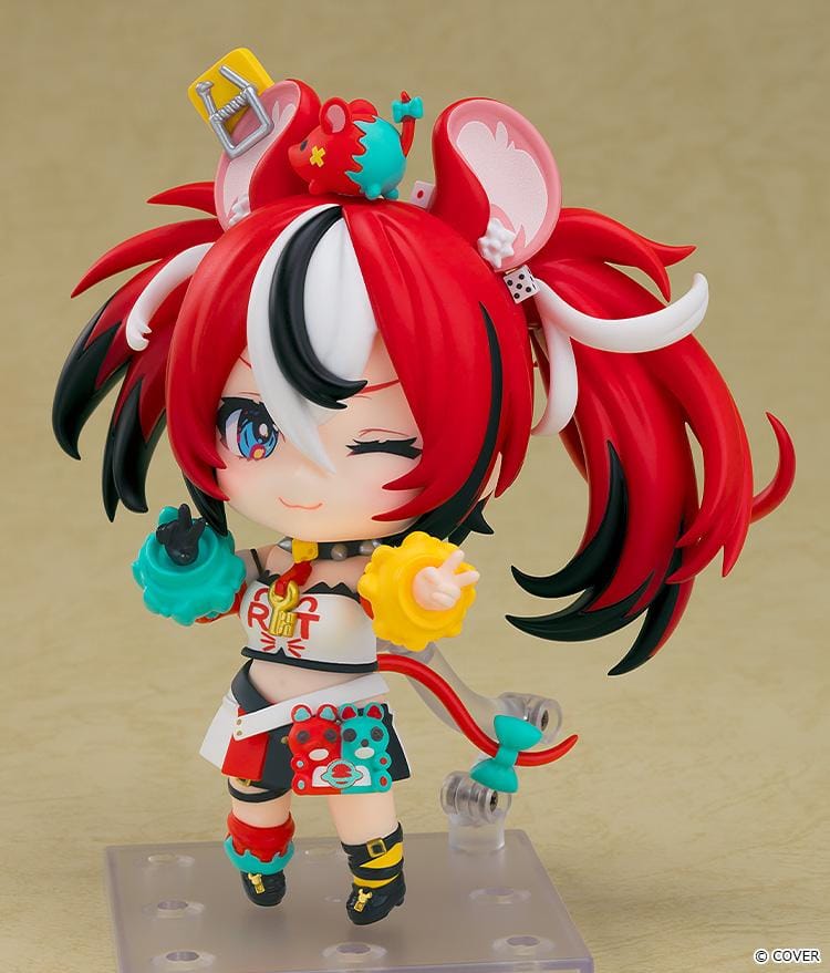 hololive production Nendoroid Hakos Baelz Figure with red twin-tail hair, mouse-inspired details, colorful outfit, and playful expression