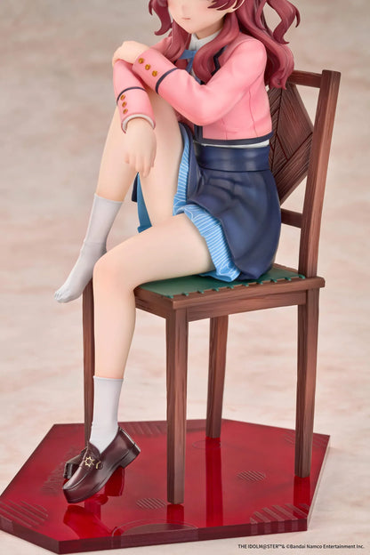 The Idolmaster Gakuen Saki Hanami Iris After the Rain Pre-Training Ver. 1/7 scale figure seated on a wooden chair.
