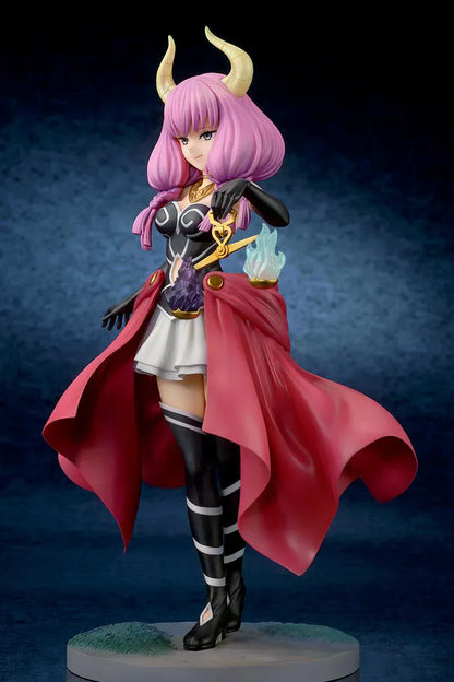 Frieren Beyond Journey’s End Aura the Guillotine 1/7 scale figure with pink hair, horns, flowing red cape, and scales accessory