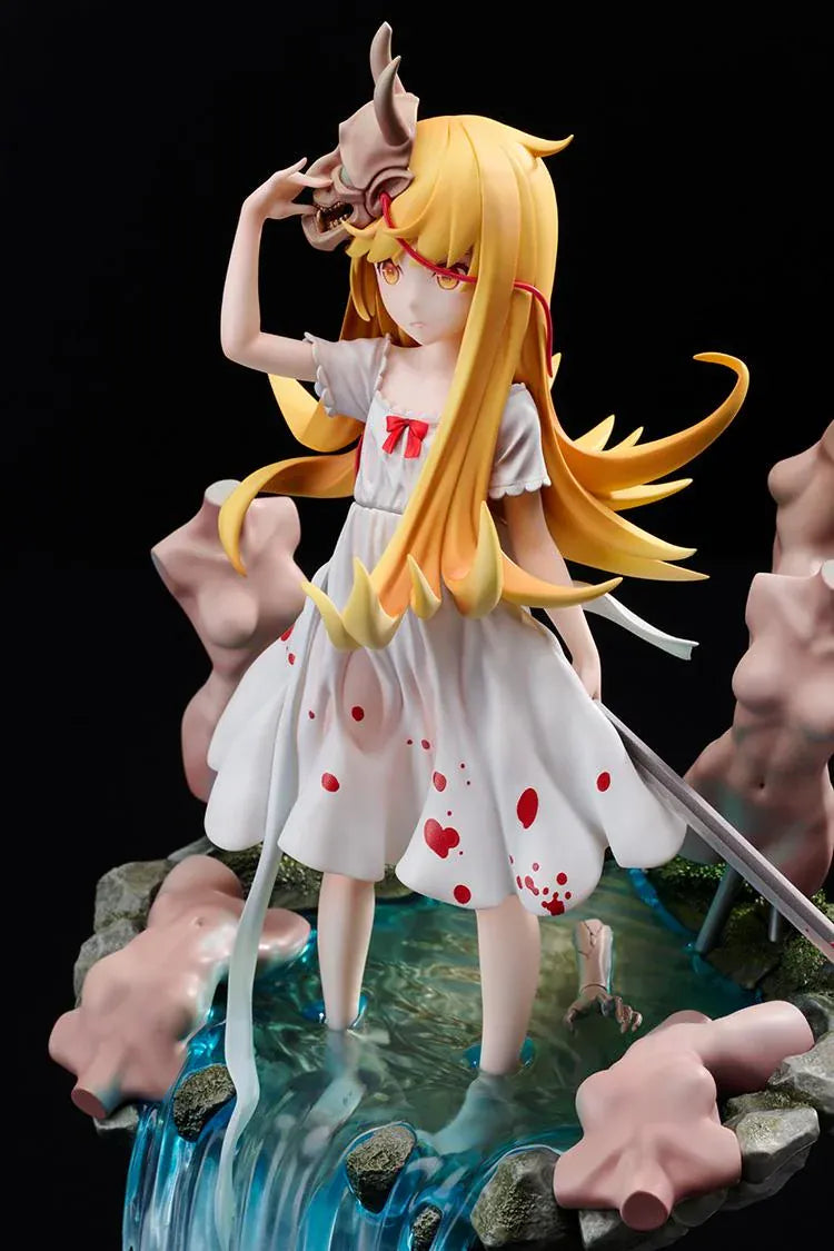 Shinobumonogatari G.S. Collection Shinobu Oshino 1/7 scale figure with oni mask, sword, white dress, and water effect base