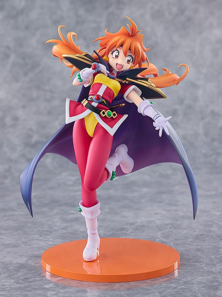 Slayers Lina Inverse Light Novel Non-scale Figure featuring Lina with bright orange hair, red and yellow outfit, black cape, white boots, and an energetic fantasy pose.