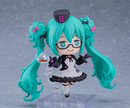 Hatsune Miku Glasses x Café Ver Nendoroid figure with teapot, teacup, glasses, and maid-inspired café outfit