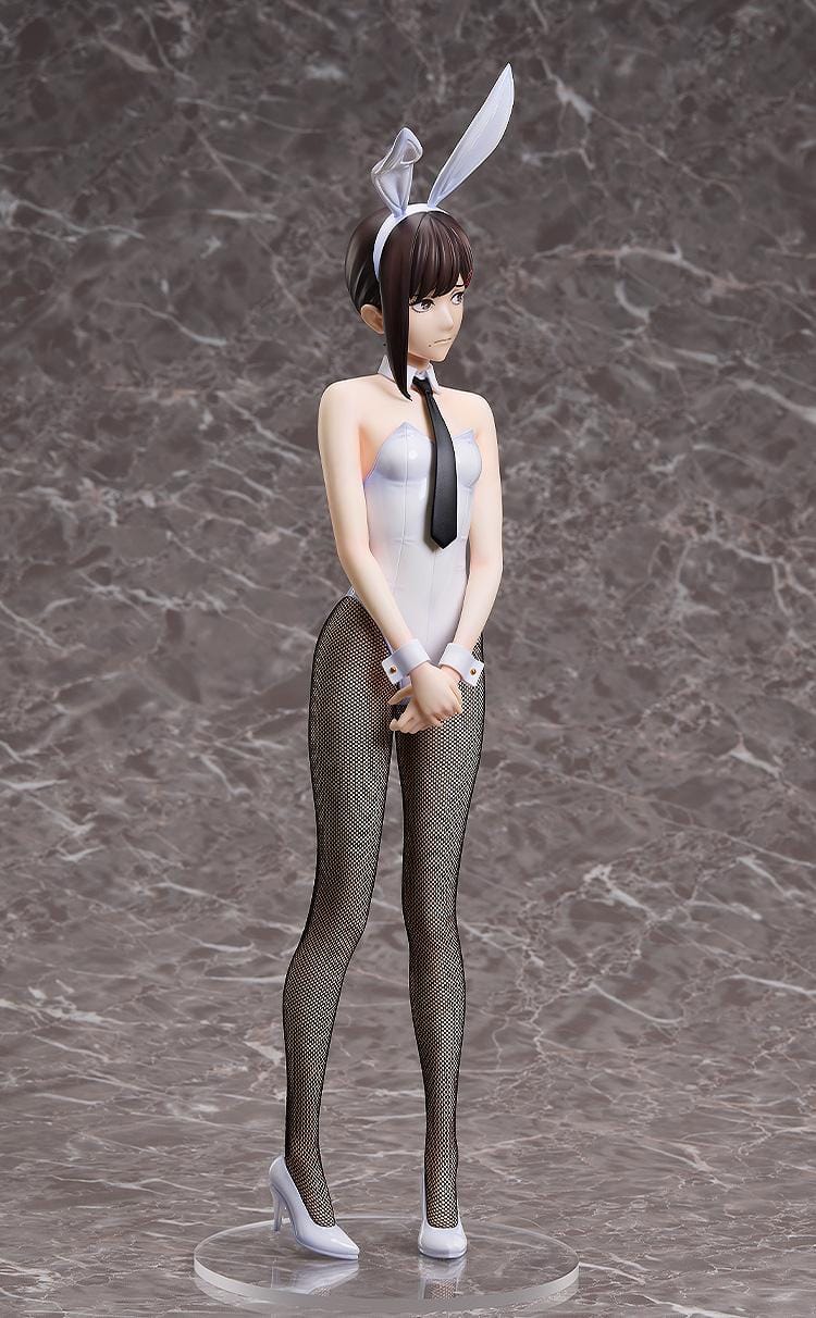 Chainsaw Man B-Style Kobeni (Bunny Ver.) 1/4 Scale Figure featuring Kobeni in a glossy white bunny outfit with black tie, fishnet stockings, and a shy pose.
