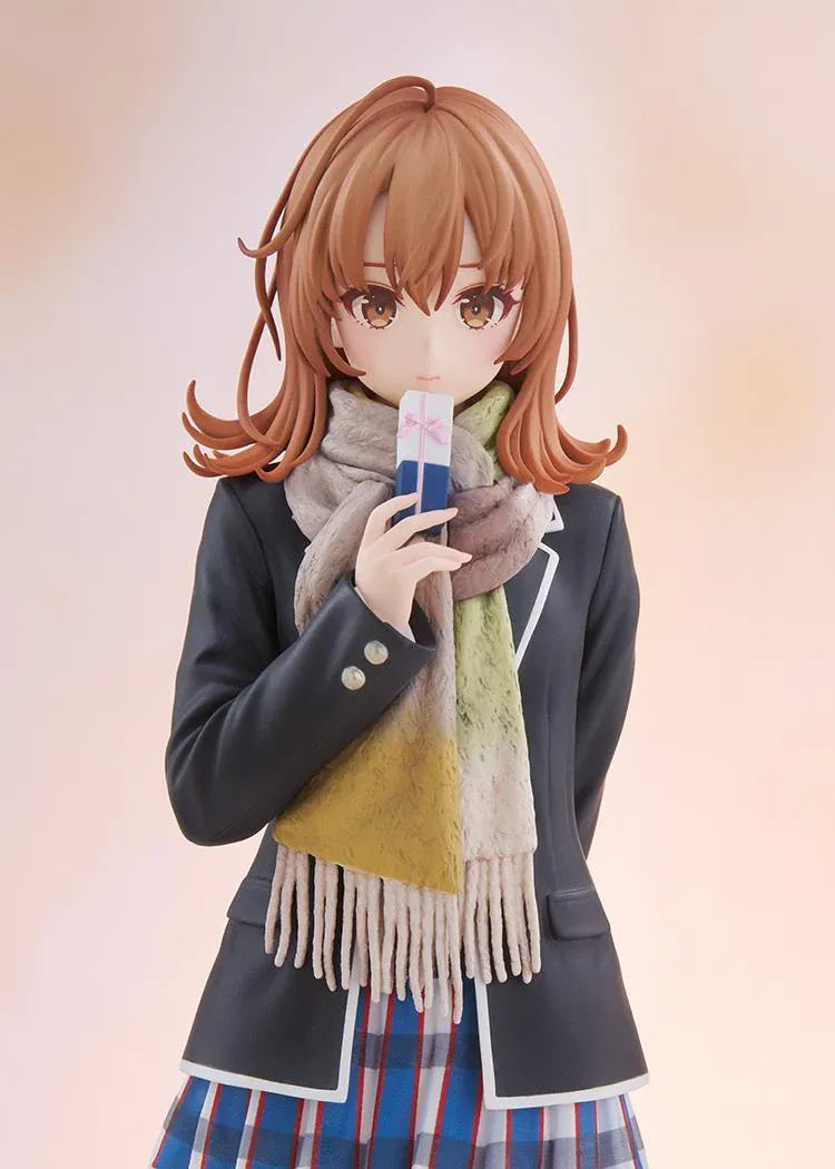 Iroha Isshiki Light Novel Ver. 1/6 scale figure wearing a school uniform and pastel scarf, holding a wrapped gift on a round base.