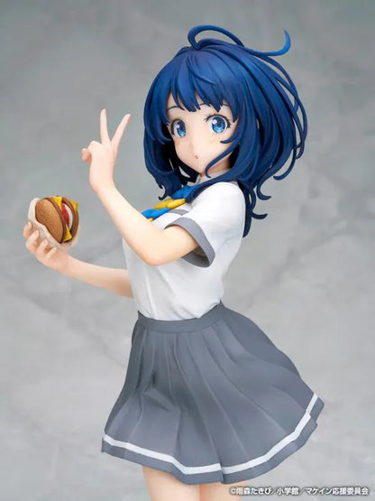 Too Many Losing Heroines Anna Yanami 1/7 Scale Figure featuring Anna with short blue hair, school uniform, snack accessory, and playful peace-sign pose.