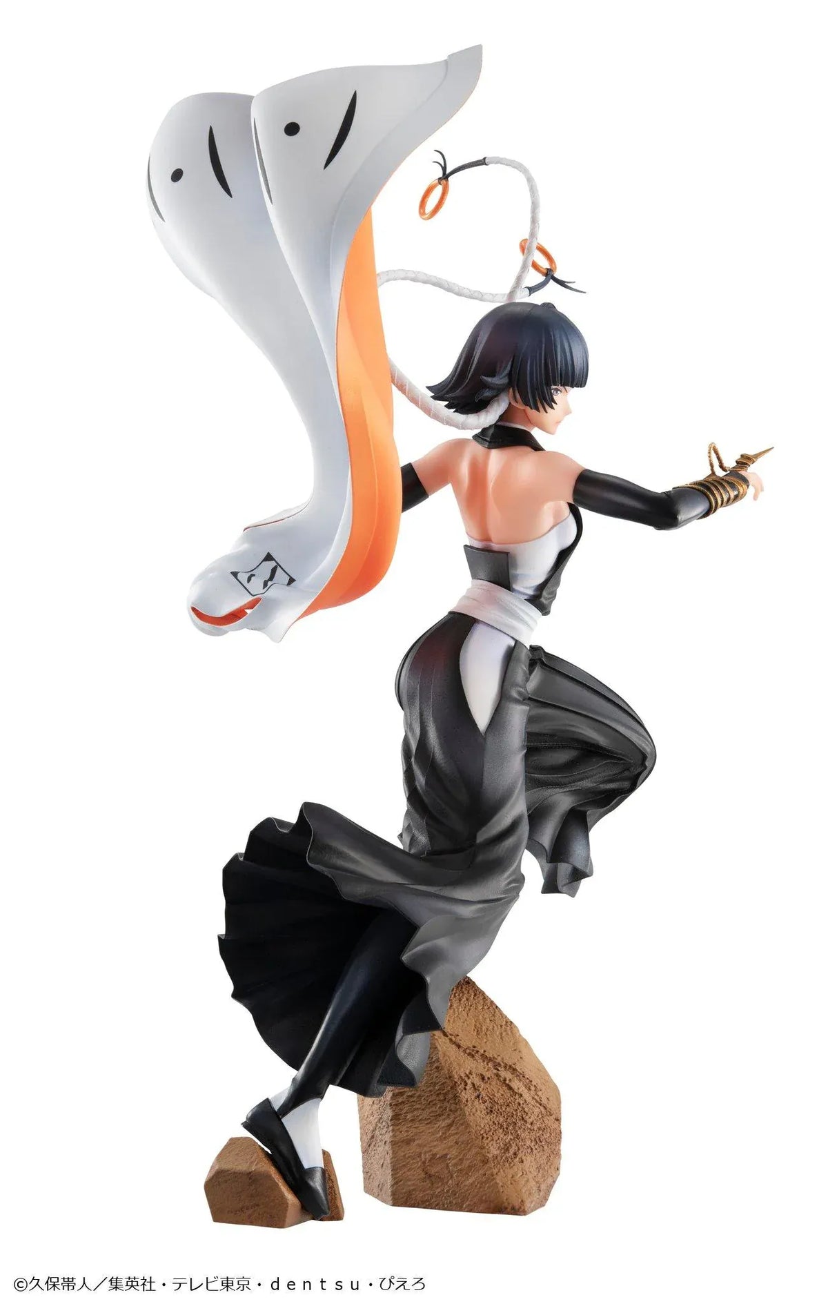Bleach Gals Series Sui-Feng rerelease figure in a dynamic combat pose with her arm-mounted weapon, flowing uniform, and rocky base.