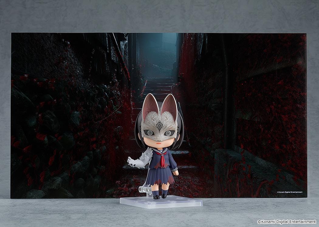 SILENT HILL f Nendoroid Fox Hinako wearing a weathered fox mask and tattered navy sailor uniform, with a red necktie and oversized gray arm.