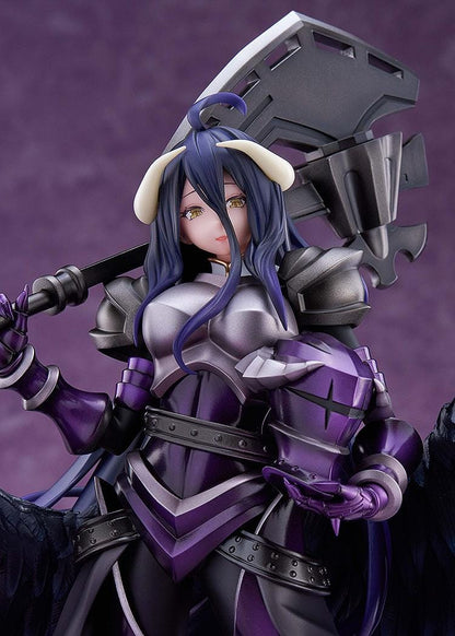 Albedo Hermes Trismegistus Ver. 1/7 scale figure in purple and silver armor, with dark feathered wings, a large black weapon, and a purple crystal base.