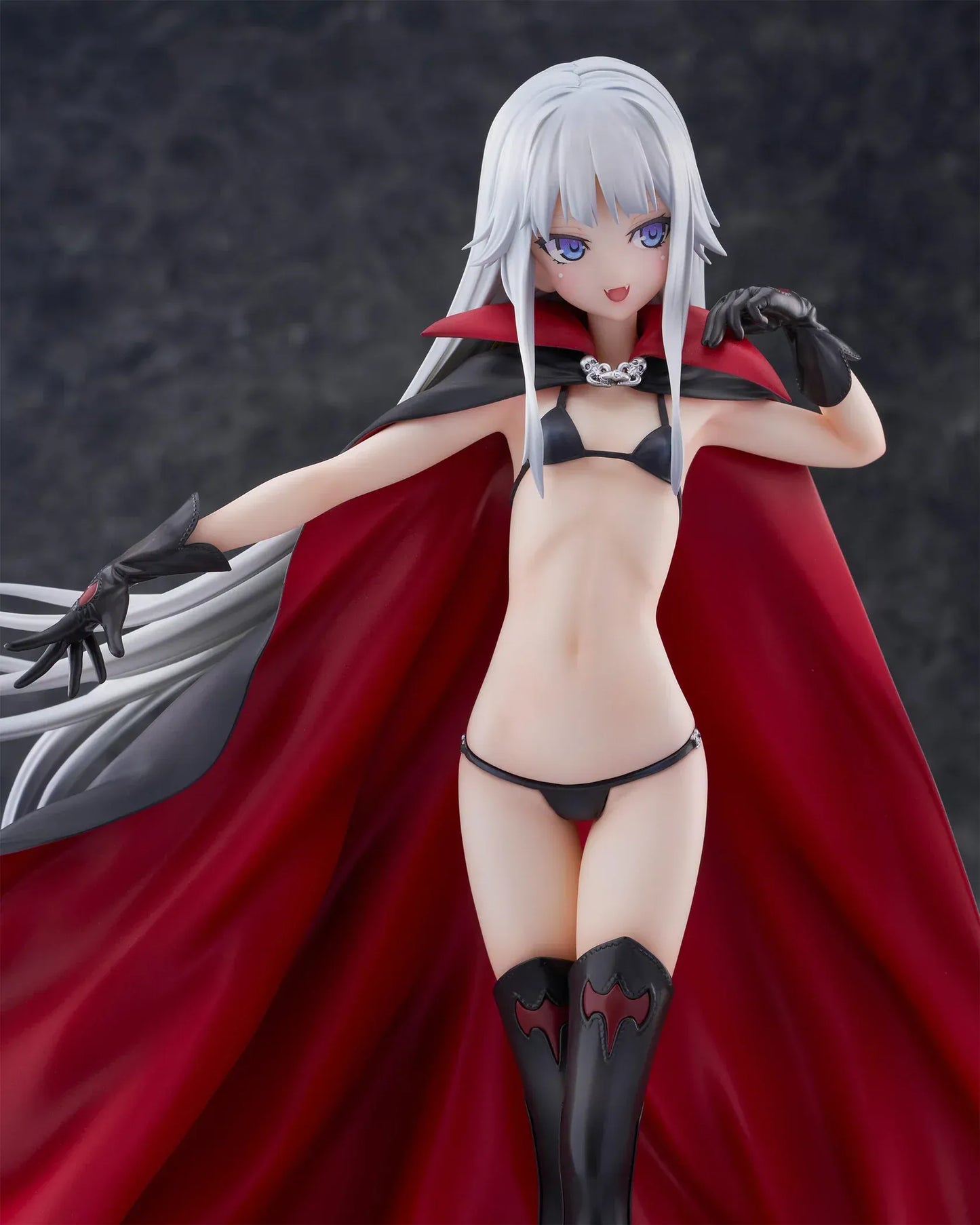 Kirie Kagarino 1/6 scale figure from Bishoujo Mangekyou featuring flowing red cape, black outfit, and silver hair on display base