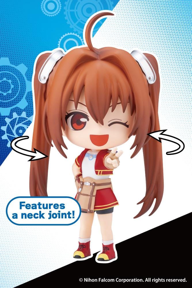 Trails in the Sky Oshi Works Mini Estelle Bright figure with brown twin ponytails, a red outfit, winking smile, and an outstretched peace sign.